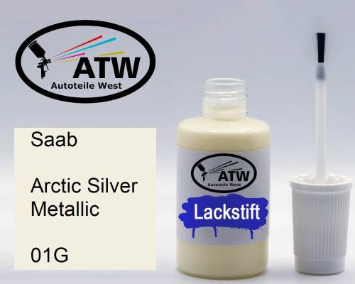 Saab, Arctic Silver Metallic, 01G: 20ml Lackstift, von ATW Autoteile West.